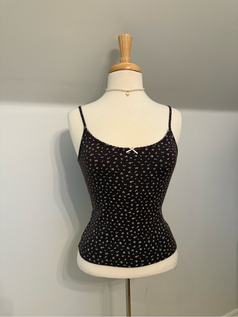 Brandy Melville Brown and Ivory Floral Cami Tank Top